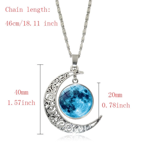 Leuchtende Hohle Mondanhänger Halskette Planetenmuster Glas-Cabochon Im Dunkeln Leuchten Legierungskette Schmuck Damen Herren Geschenk