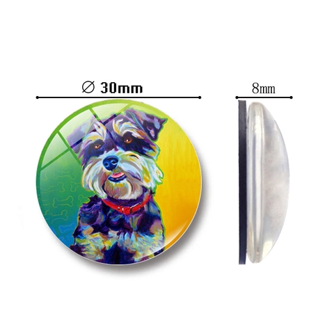 Round Fridge Magnets Crystal Glass Dog Art Oil Painting Style Magnetic Whiteboard Decor For Home Kitchen Office