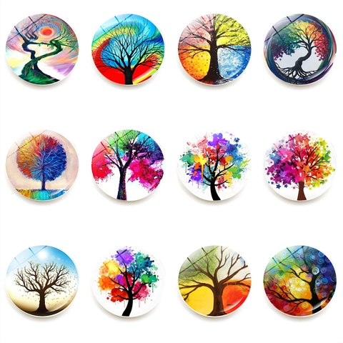 Tree Of Life Refrigerator Magnets Colorful Glass Fridge Magnets Artistic Magnetic Whiteboard Stickers For Home Decor