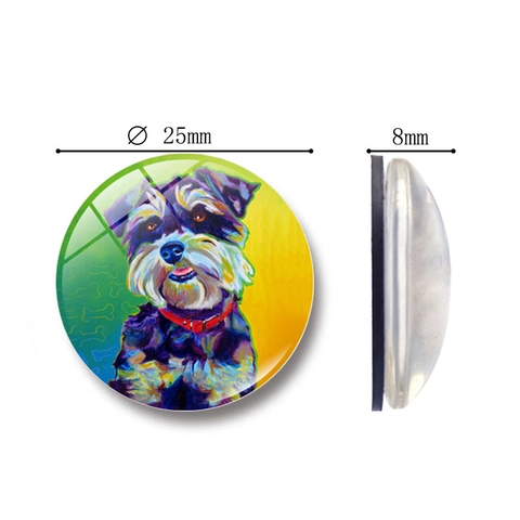Artistic Dog Portrait Crystal Glass Fridge Magnet Round Magnetic Sticker For Kitchen Whiteboard Home Office Decoration Gift