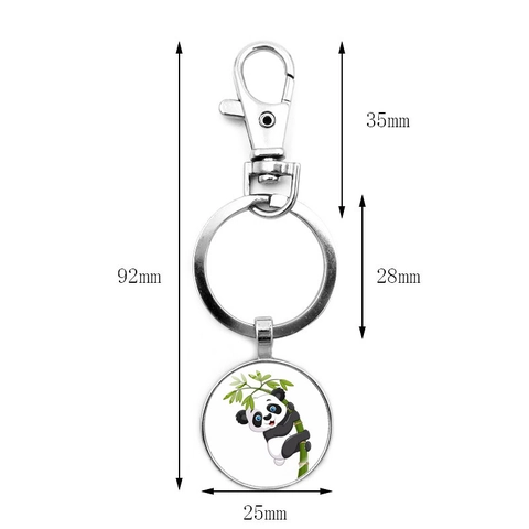 Portachiavi in Metallo con Panda e Bambù in Stile Cartone Animato Bronzo Argento in Lega di Zinco Vetro Cabochon per Donna Uomo Bambini Accessorio Borsa