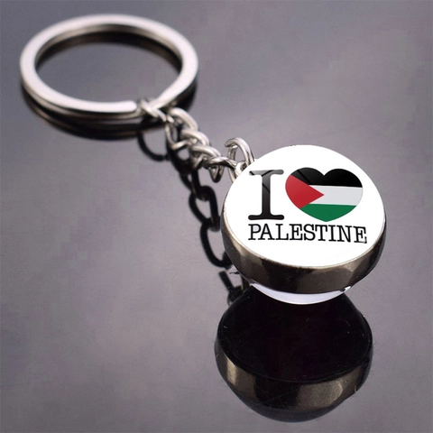 Palestine Flag Metal Keychain Double Sided Glass Ball Pendant Free Palestine End Apartheid Viva Palestina Key Ring