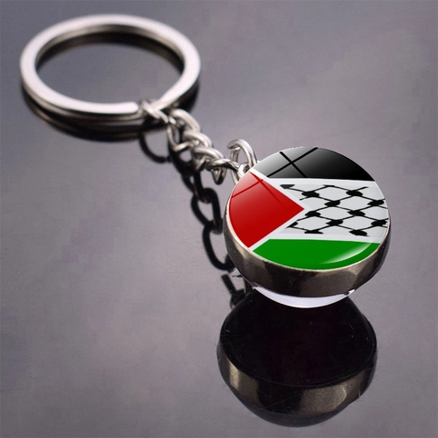 Palestine Flag Metal Keychain Double Sided Glass Ball Pendant Free Palestine End Apartheid Viva Palestina Key Ring