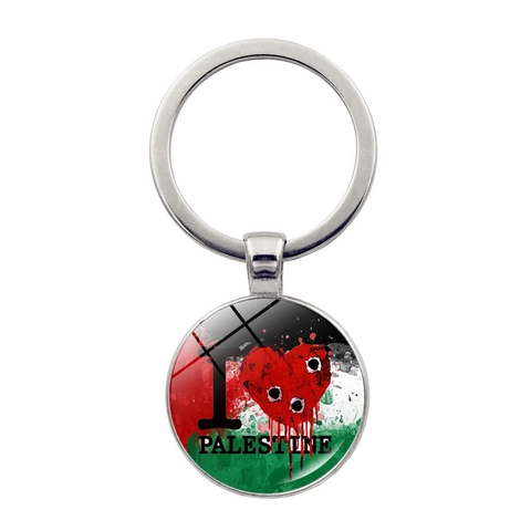 Palästina Flagge Schlüsselanhänger Zinklegierung Glascabochon Free Palestine Anti Krieg Friedenszeichen Vintage Bronze Silber Anhänger Schlüsselring