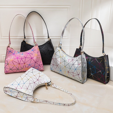 Borsa a Tracolla da Donna con Motivo a Triangolo Geometrico in Pelle PU Borsa Hobo Sottobraccio Sfolgorante Borsa Moderna Elegante