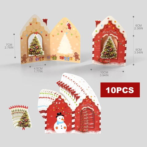 Biglietti di Auguri di Natale 3D a Forma di Casa Biglietti Merry Christmas Pieghevoli Con Pupazzo di Neve Albero per Festa