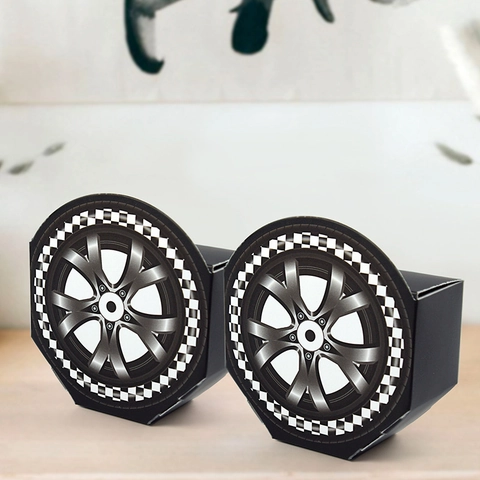 Racing Car Theme Tire Shaped Candy Box Cardboard DIY Folding Gift Box For Kids Birthday Party Favors Sporty Decoration