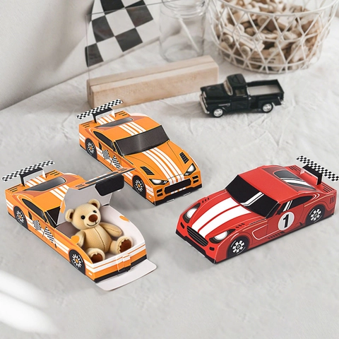 Racing Car Shape Birthday Party Gift Container Cardboard Folding Candy Treat Holder For Kids Boy Racing Theme Party Supplies