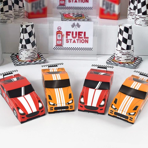 Rennwagen Form Papier Geschenkbox Karton Faltbar Süßigkeiten Box Für Kinder Geburtstag Party Dekoration Zielflagge Stil