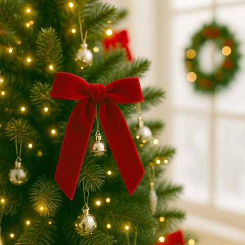 Rote Samtschleifen Weihnachtsbaum Deko Doppellagige Feiertagsdekoration Aufhängen Ornamente Für Home Party Festliche Eleganz