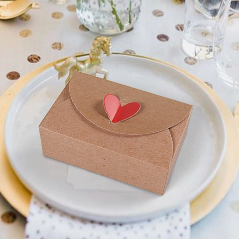 Scatole Regalo In Carta Kraft Con Fibbia A Cuore Rosso Forma Busta Matrimonio Fidanzamento San Valentino Festa Romantica
