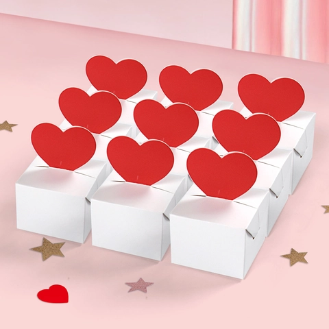 Caja de Regalo Blanca con Corazón Rojo 3D Cartón Plegable Mini Embalaje para San Valentín Boda Fiesta Caja de Caramelos