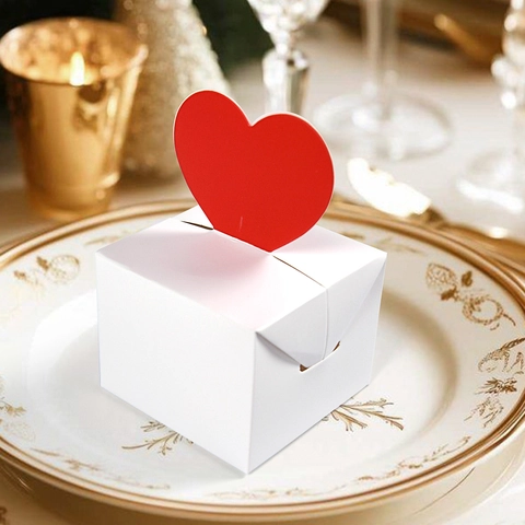 Valentinstag 3D Rotes Herz Quadratisch Mini Faltbare Papier Süßigkeiten Box Weiß Geschenkbox Für Hochzeit Party Geburtstag