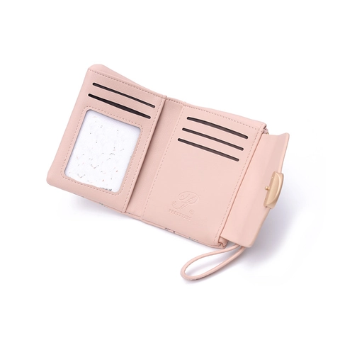 Damen Niedlich Kirsche Druck Mini Brieftasche PU Leder Zweifach Kartenhalter Mit Reißverschluss Münzfach Und Tragbare Handschlaufe