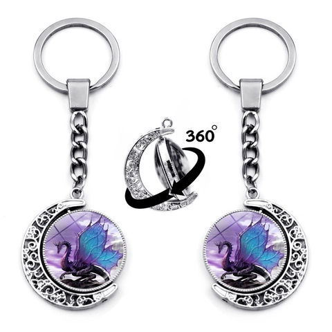 Fantasy Roterende Maandraak Sleutelhanger Zinklegering Glas Maansikkel Hanger Gothic Mystery Sterrenhemel Sleutelring