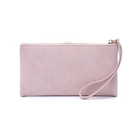 Cartera Larga Para Mujer Cuero PU Mate Bolso De Mano Minimalista Con Correa De Muñeca Tarjetero Color Sólido