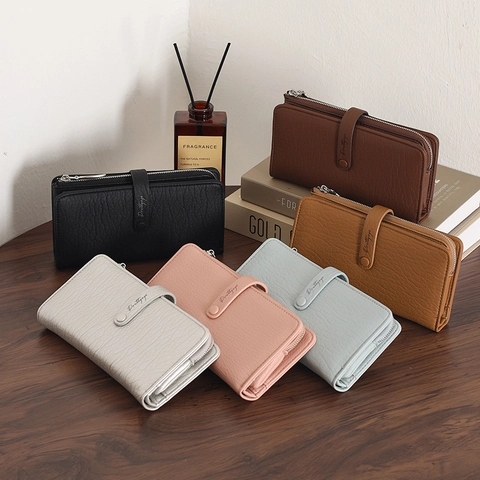 Damen Lang Geldbörse Litchi Struktur PU Leder Reißverschluss Portemonnaie Mit Metallblatt Anhänger Multi Kartenfächer Handtasche