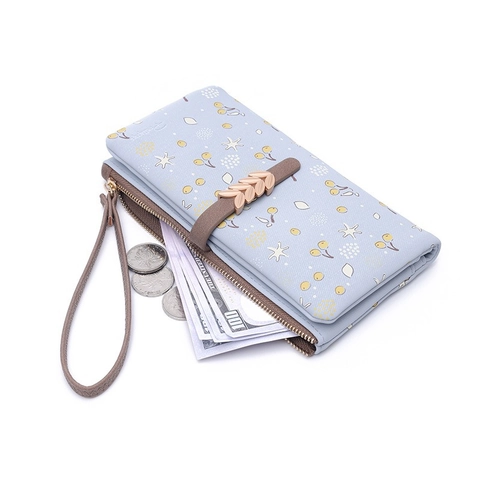 Damen Lang Geldbörse Blumenmuster PU Leder Handtasche Mit Metall Blatt Schnalle Handschlaufe Multi-Funktionale Kartenhalter