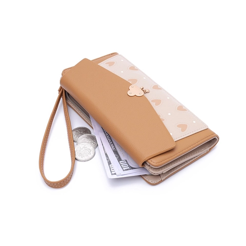 Portafoglio Lungo Da Donna Pelle PU Trama Litchi Stampa A Cuore Pochette Con Cinturino Fibbia In Metallo Elegante Multifunzione