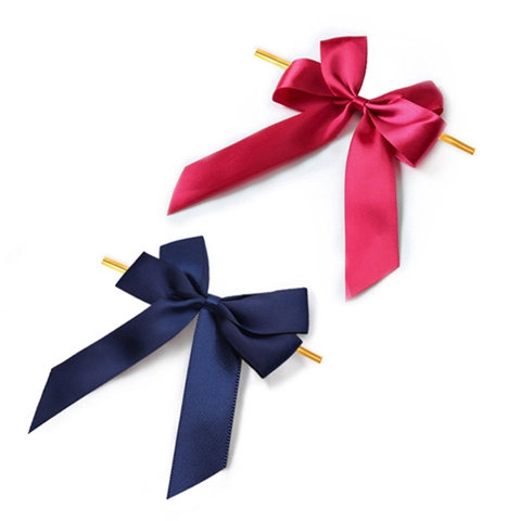 Handmade Satin Ribbon Bows With Gold Twist Ties For Gift Box Baking Packaging Decoration Elegant Bowknot Ornament For Party
