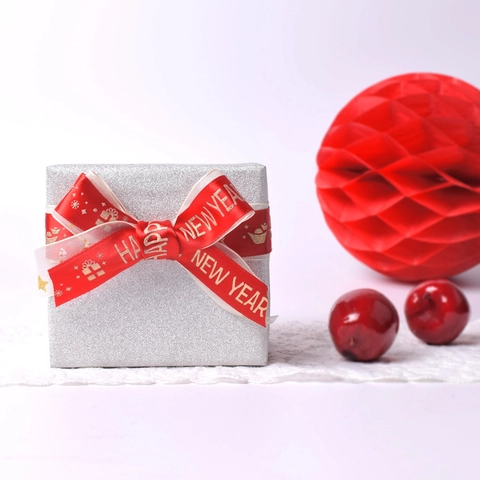 Frohes Neues Jahr Band Polyester Goldfolie Geprägtes Satinband Für Festliche Geschenkverpackung Feiertagsdekoration Rot
