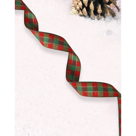 Christmas Decorative Ribbon Red Green Plaid Gingham With Gold Thread For Gift Wrapping DIY Craft Holiday Tree Decoration