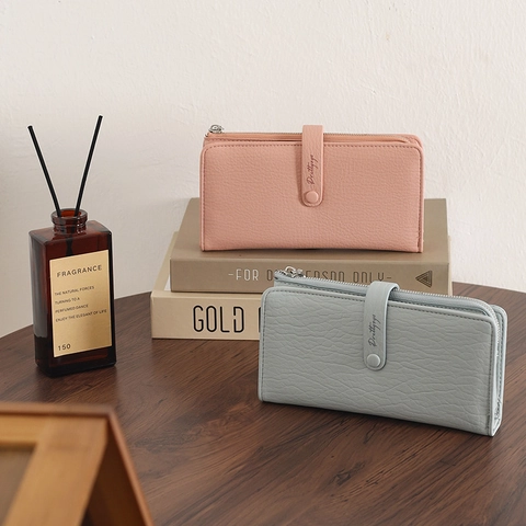 Damen Lang Geldbörse Litchi Struktur PU Leder Reißverschluss Portemonnaie Mit Metallblatt Anhänger Multi Kartenfächer Handtasche