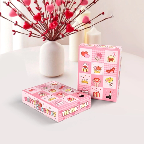Pink Multi Grid DIY Blind Box Gift Packaging Box Cartoon Pattern Poke Joy Cardboard Box Birthday Mother's Day Easter Party