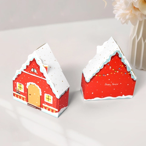 Weihnachten Haus Geformte Karton Geschenkbox Rot Schneeflocke Lebkuchenhaus Süßigkeiten Box Für Xmas Party Geschenkverpackung