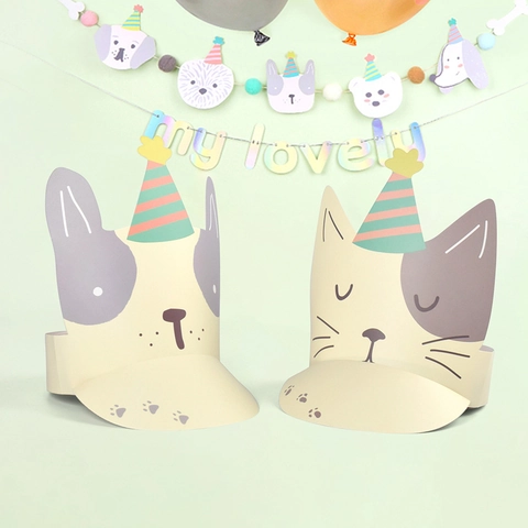 Verstellbare Cartoon Tier Partyhüte Aus Papier Katzen Hunde Design Für Haustier Geburtstag Party Deko Kinder Erwachsene Feier Zubehör