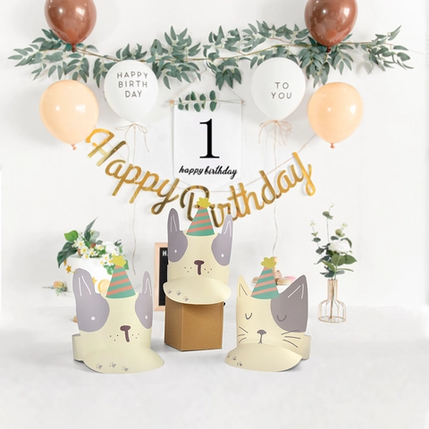 Süße Cartoon Tier Papier Party Hüte Für Geburtstagsfeier Faltbare Verstellbare Papphut Hund Katze Design Partyartikel