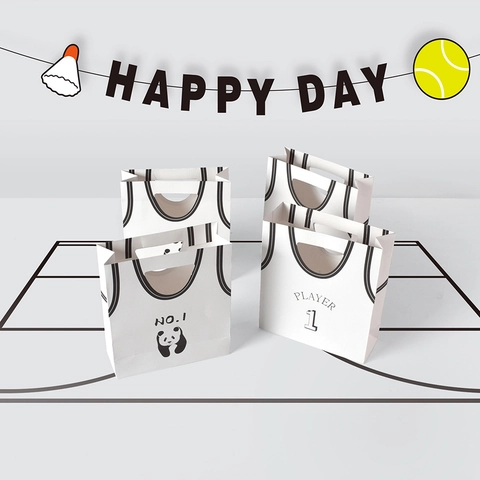 Sports Jersey Shaped Paper Gift Bags White Kraft Cartoon Panda Print For Birthday Party Favors Sporty Handle Bags