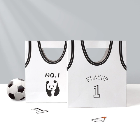 Creative Sports Jersey Shaped Paper Gift Bag White Kraft Paper Sports Vest Design Panda Player One For Party Favor Wrap
