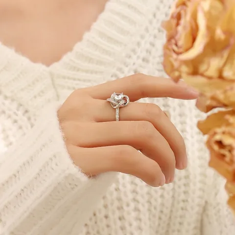 Anello Nodo Elegante Intrecciato Rame Zircone Tondo Pietra Preziosa Scintillante Gioielli Moda Per Donna Regalo Colore Argento