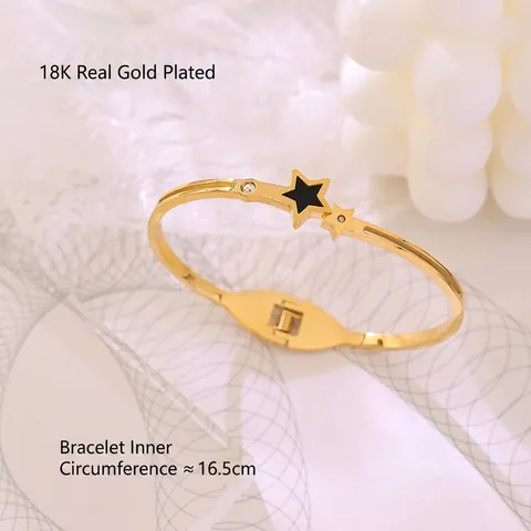 Star Spring Bangle Titanium Steel 18K Gold Plated Enamel Double Layer Trendy Minimalist Jewelry For Women