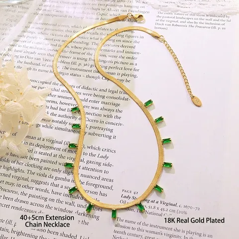 Zircon Pendant Herringbone Chain Necklace Titanium Steel Gold Plated Geometric Fashion Jewelry Simple Elegant Neck Chain