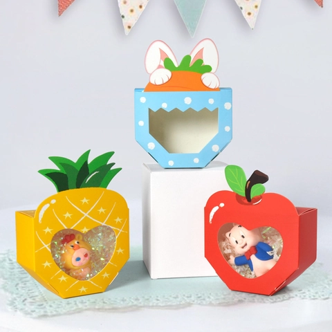 Creative Easter Candy Gift Boxes With Clear Window Cardboard Fruit Animal Shaped Folding Party Favor Treat Boxes Multicolor