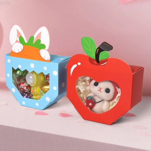Creative Easter Candy Gift Boxes With Clear Window Cardboard Fruit Animal Shaped Folding Party Favor Treat Boxes Multicolor