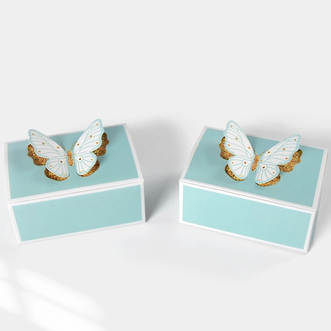 Wedding Candy Boxes With 3D Butterfly Decoration Romantic Light Blue Square Paper Gift Packaging Party Favors Elegant