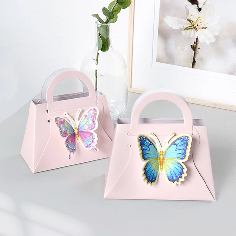 Boîte Cadeau en Papier Rose Style Sac à Main Avec Papillon Pour Mariage Elégante Boîte à Bonbons Pour Célébration d'Anniversaire