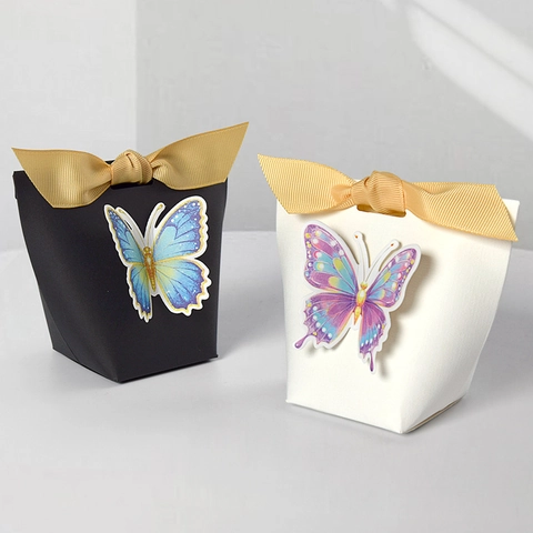3D Butterfly Gift Box With Ribbon Bowknot Embossed Cardstock Candy Box For Wedding Birthday Party Favors Small Gift Bag