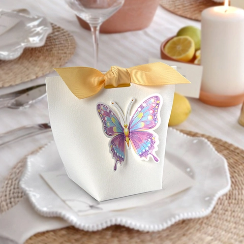 3D Schmetterling DIY Geschenkbox Eleganter Papier Süßigkeiten Verpackungskarton Mit Goldener Schleife Für Hochzeit Party Bankett Dekoration