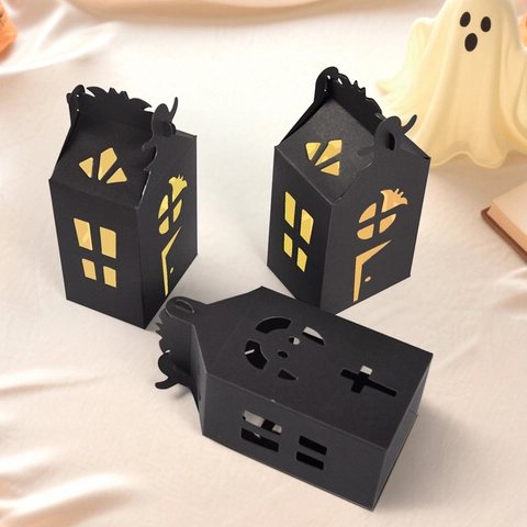 Halloween Schwarze Hohle Hausform Süßigkeitenbox Karton Papier Geschenkbox Für Party Gastgeschenke Gotische Dekoration