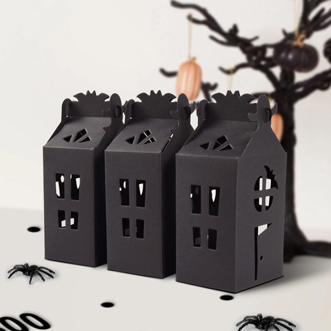 Halloween Schwarze Hohle Hausform Süßigkeitenbox Karton Papier Geschenkbox Für Party Gastgeschenke Gotische Dekoration
