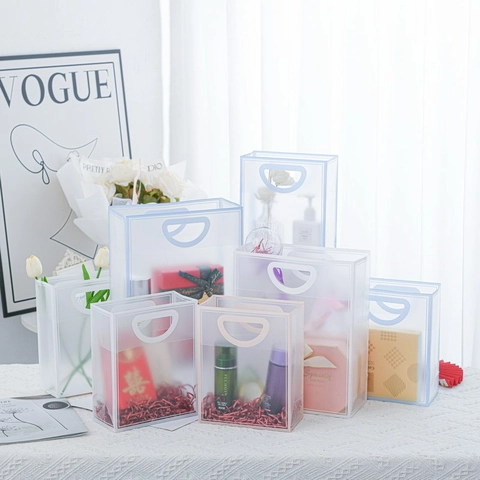 Sac à Main Cadeau en Plastique PP Dépoli Transparent Minimaliste Portable Pour Bonbons Cosmétiques Mariage Fête Cadeaux