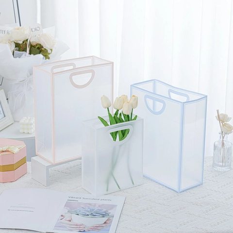 Sac à Main Cadeau en Plastique PP Dépoli Transparent Minimaliste Portable Pour Bonbons Cosmétiques Mariage Fête Cadeaux