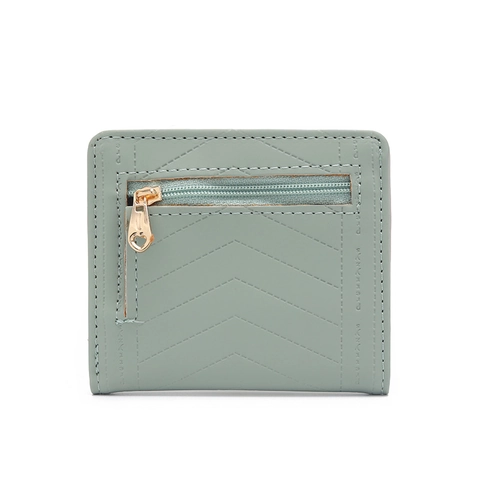 Women PU Leather Short Wallet Bifold Card Holder With V-Shaped Quilted Pattern Metal Logo And Zipper Pocket Chic Purse