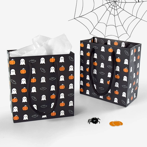Halloween Geist Kürbis Fledermaus Muster Papier Geschenktüte Mit Griff Cartoon Tragbare Kleine Leckerli Tasche Für Party Halloween Zubehör
