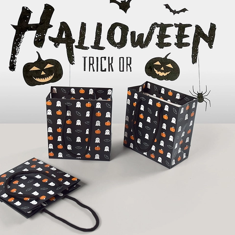 Halloween Cartoon Ghost Pumpkin Bat Paper Gift Bag Portable Holiday Party Favor Candy Treat Bag With Rope Handle Handheld