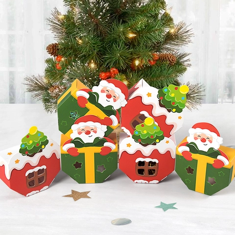 Christmas Gift Container Santa Claus Tree House Shape Folding Paper Candy Biscuit Favor Case Festive Holiday Party Supplies
